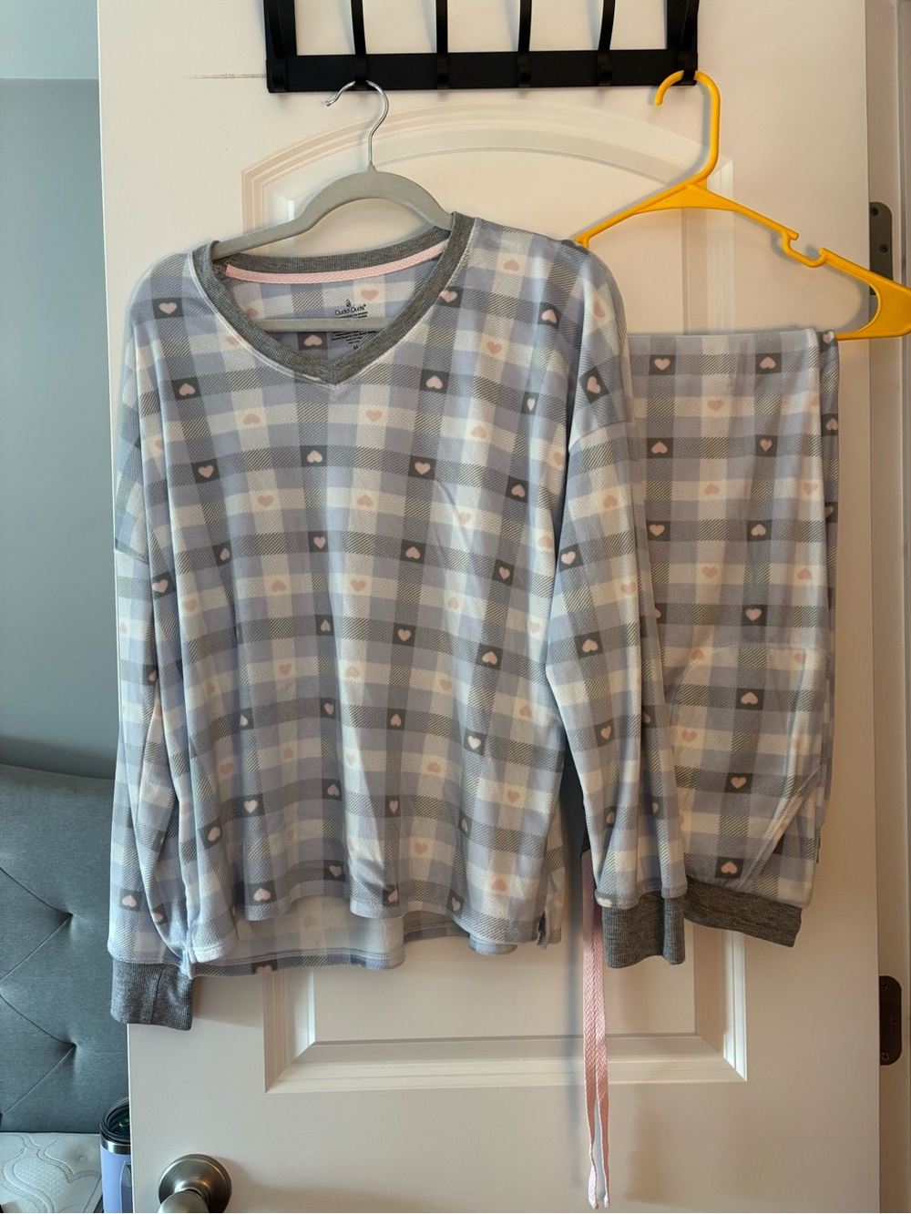 Target Women's Gray and Blue Plaid Heart Pajama Set - Picture 1 of 3
